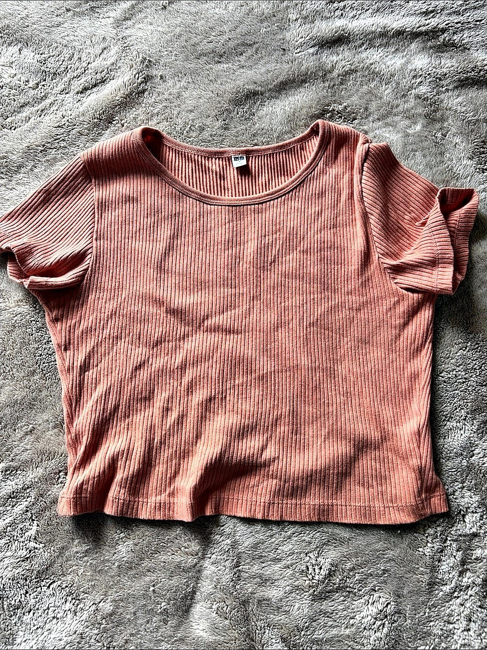UNIQLO Ribbed Crew Neck Short-Sleeve Cropped T-Shirt coral